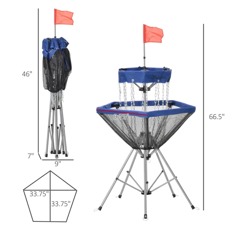 Soozier Portable Disc Golf Basket Target with 12-Chain, Easy Carry Bag, Dark Blue