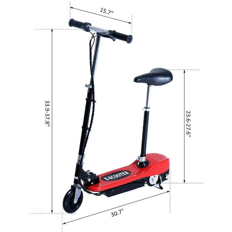 Qaba Electric Adjustable Folding Seated E-Scooter Battery Powered Motorized Bike Red