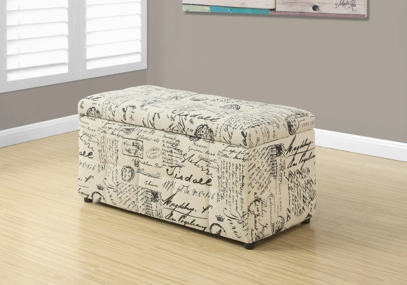 Monarch 38" Vintage French Fabric Storage Ottoman - Beige