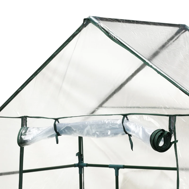 Outsunny 56" x 29" x 77" Mini Greenhouse Walk-in Greenhouse Garden Hot House with 2-Tier Shelving, Roll-Up Door & Weather Cover