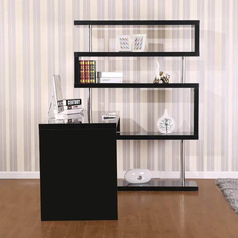 HOMCOM Rotating Corner Desk with 4 Tire Hollow Shelves Workstation Hallow Core Hobby Desk Table with Storage Display Rack Home Office Black
