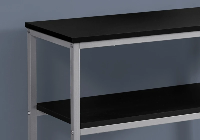 Monarch 42" Contemporary Accent Hall Sofa Console Table with Lower Shelf and Metal Frame - Black / Silver Metal Base