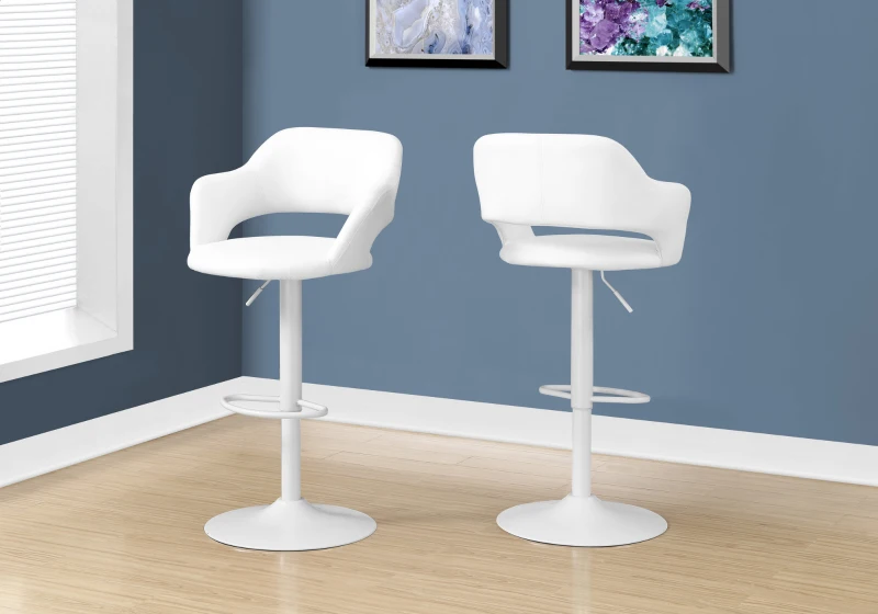 Monarch Contemporary PU Leather Curved Seat Back Hydraulic Lift Swivel Barstool Chair - White Finish