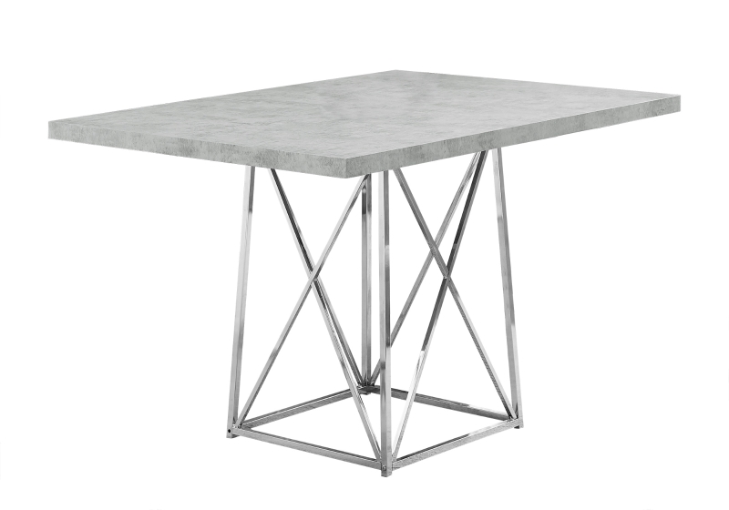 Monarch 48" x 36" Rectangular Wood Top Chrome Metal Base Modern Dining Table - Grey Cement
