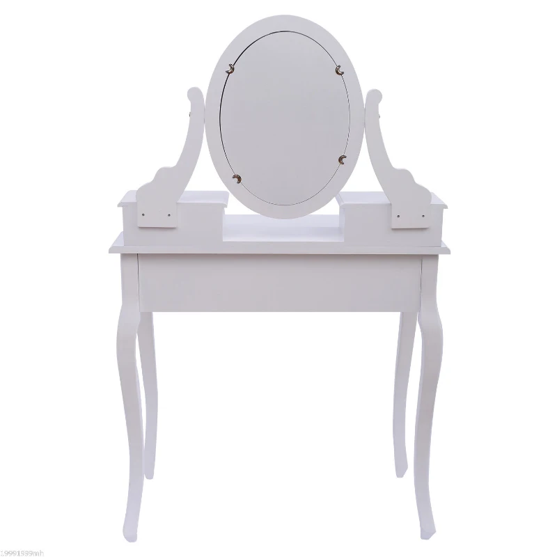 HomCom Dressing Table Stool Makeup Mirror Wood Dresser Antique Style Shabby Chic with Vanity Mirror & Stool - White
