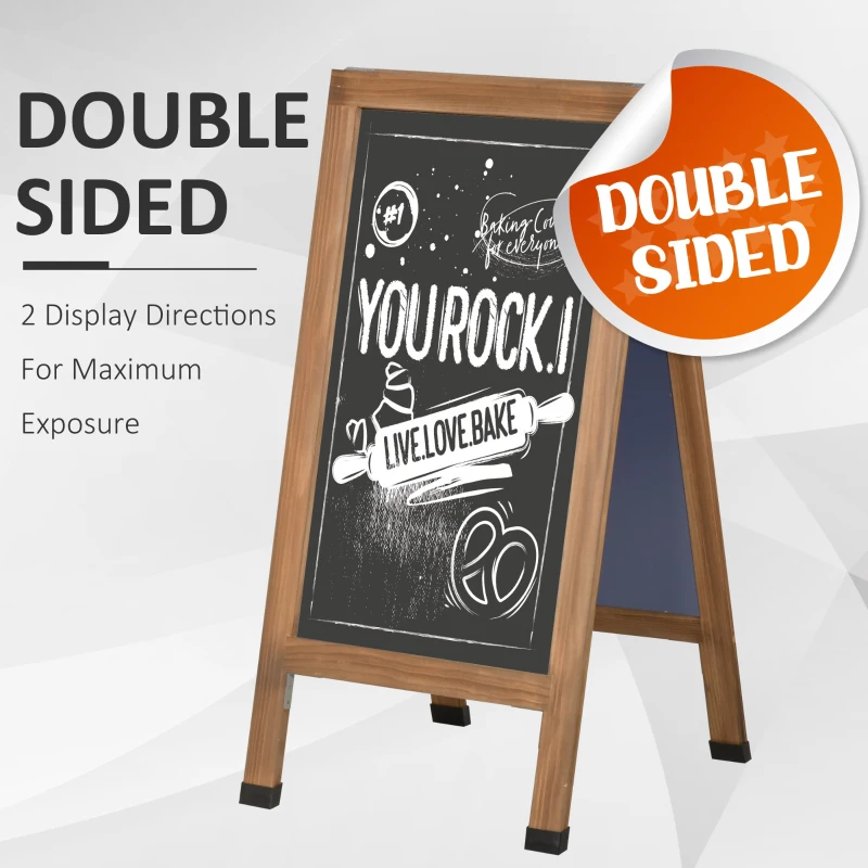 Vinsetto Magnetic A-Frame Sidewalk Chalkboard Sign 40” x 20” Sturdy Freestanding Wooden Sandwich Board with Eraser - Walnut