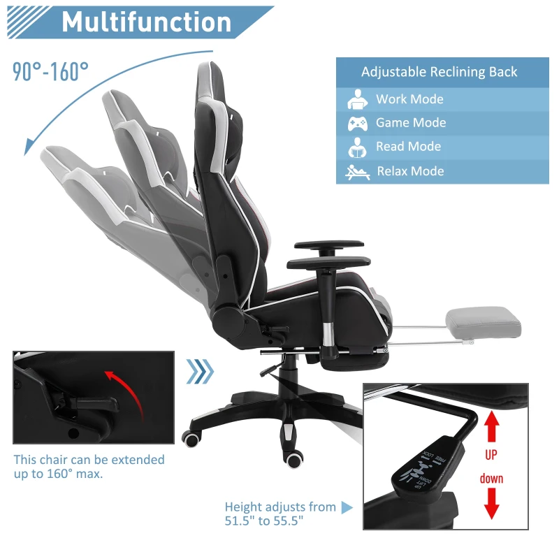 Vinsetto Executive Racing Chair Adjustable Padded Seat with Wheels Black/ White