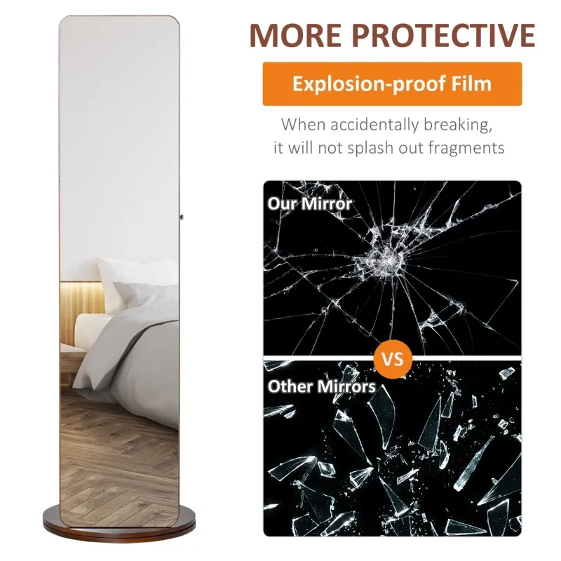 HOMCOM Full Length Glass Mirror with Hidden Jewelry Cabinet and Pine Wood Clothing Rack, Coffee Brown