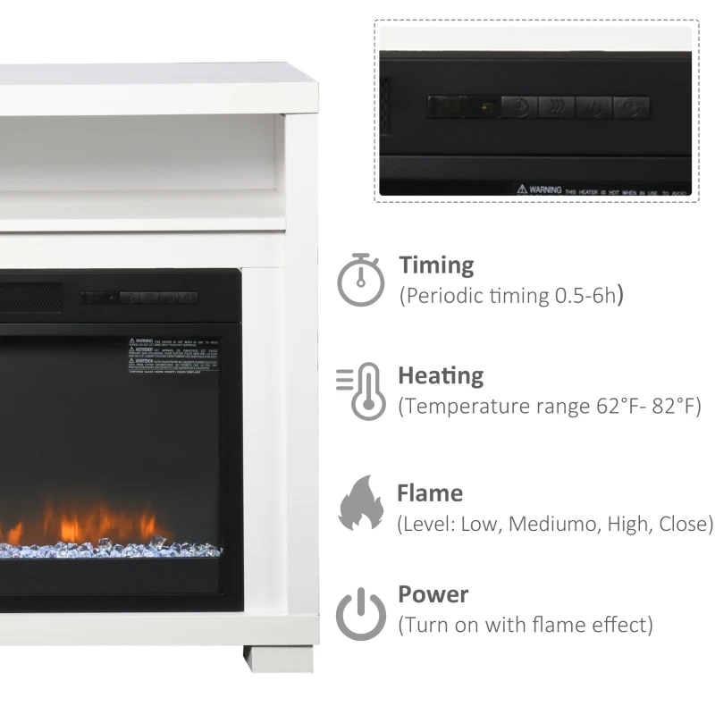 HOMCOM 43.75" W x 31.5" H Electric Fireplace Mantel TV Stand, Media Console Center Cabinet with Two Shelves and Remote Control, White