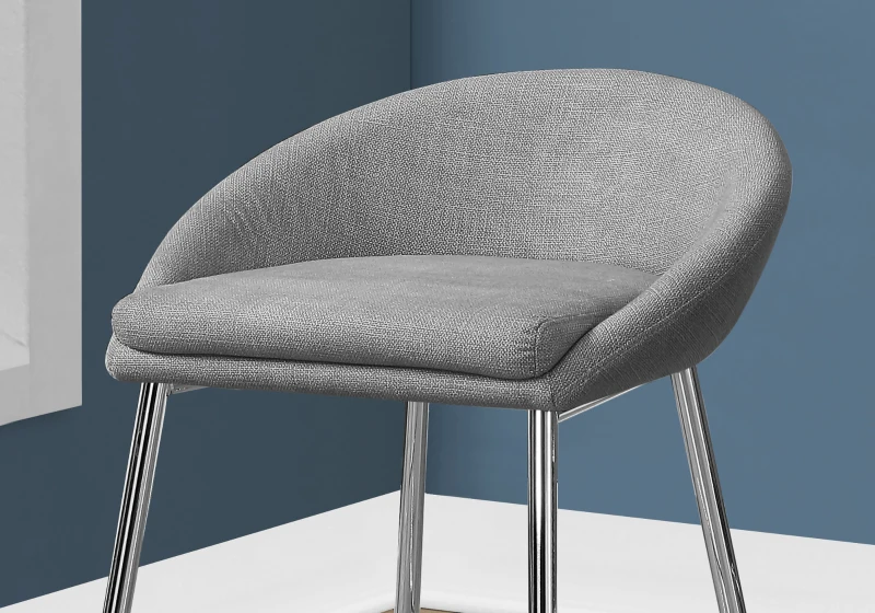 Monarch 2 Piece Modern Linen Padded Seat Chrome Legged Counter Height Barstool Chair Set - Grey