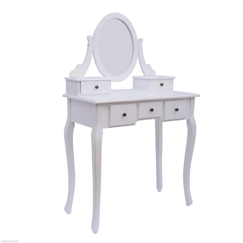 HomCom Dressing Table Stool Makeup Mirror Wood Dresser Antique Style Shabby Chic with Vanity Mirror & Stool - White