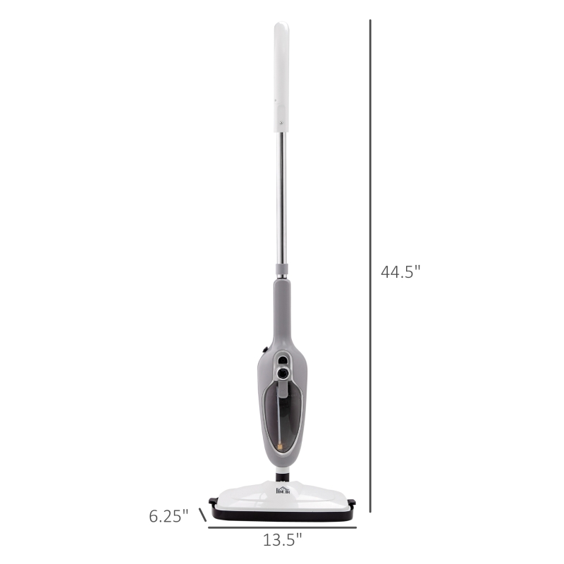 HOMCOM Steam Mop Cleaner for Laminate, Hardwood, Tiles and Carpet, 10–In-1 Multi-Purpose Floor Steamer for Kitchen, White/Grey
