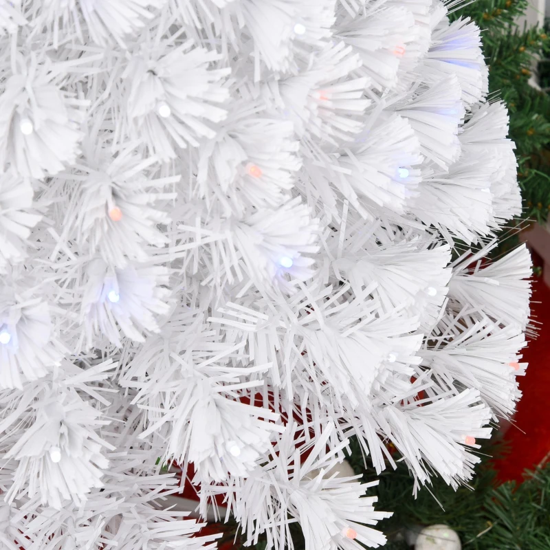 HOMCOM 4ft Fir Artificial Christmas Tree with Realistic Branches, 130 Multi-Color Fiber Optic LED Lights and 130 Tips, White