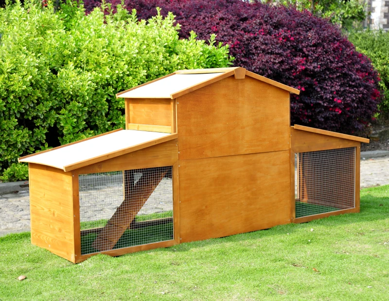 PawHut 85x25x39inch Deluxe Wooden Rabbit Hutch Backyard Bunny Cage Chicken Coop Small Animal Living House with Outdoor Run