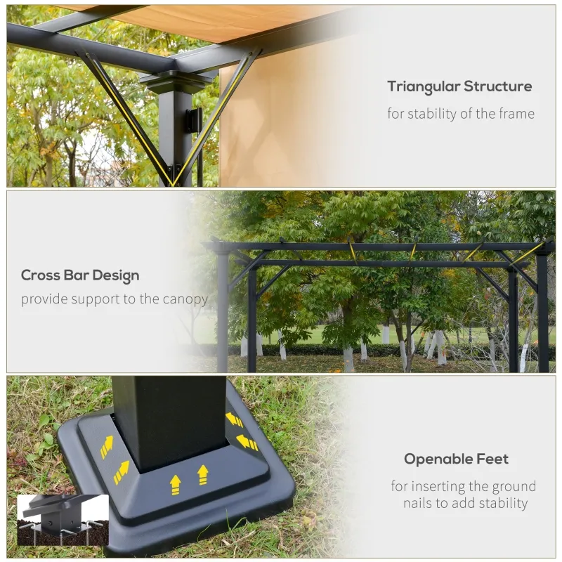 Outsunny 10' x 10' Outdoor Patio Gazebo Pergola with Retractable Canopy Roof, Steel Frame with Stakes & Unique Design(m-5)