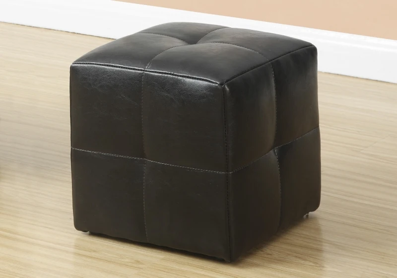 Monarch Two Piece Kids' Padded Upholstered Ottoman Set - Dark Brown Leather-Look