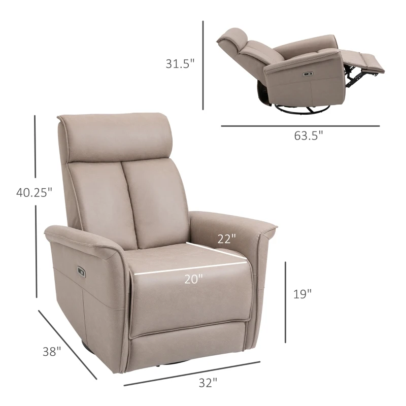 HOMCOM Modern Electronic Power Recliner with 360 Swivel Rotation, USB Charging Port and Footrest, Brown