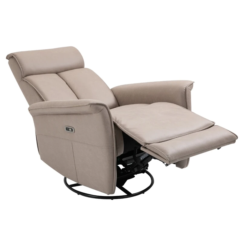 HOMCOM Modern Electronic Power Recliner with 360 Swivel Rotation, USB Charging Port and Footrest, Brown