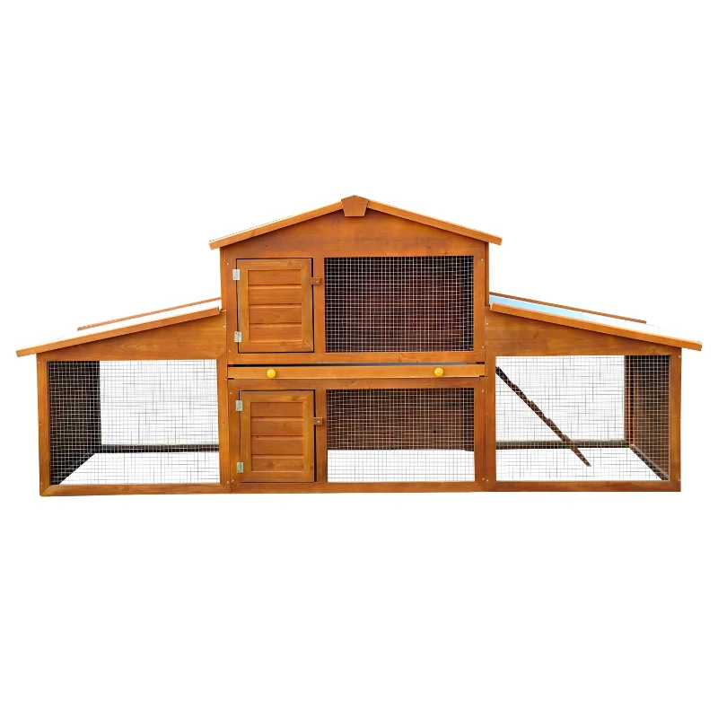 PawHut 85x25x39inch Deluxe Wooden Rabbit Hutch Backyard Bunny Cage Chicken Coop Small Animal Living House with Outdoor Run