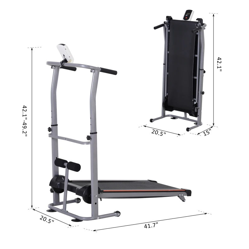 Soozier 2-in-1 Portable Manual Walking Treadmill Sit-up Station for Cardio Fitness Exercise