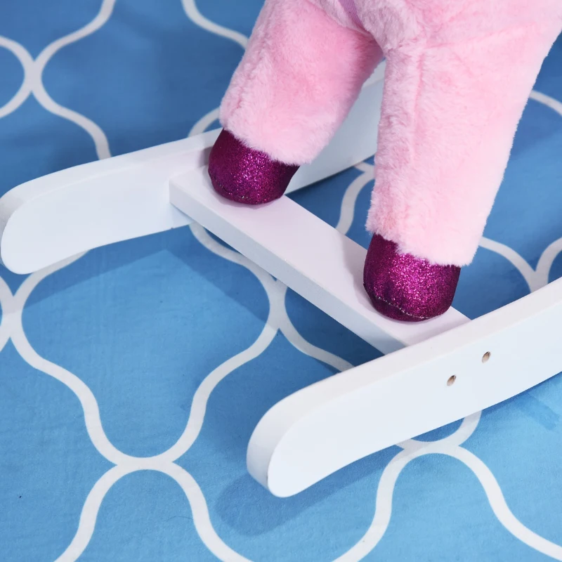 Qaba Unicorn Rocking Horse Toy with Sound for Kids  Wooden Plush Ride-On Rocker Battery Operated - Pink