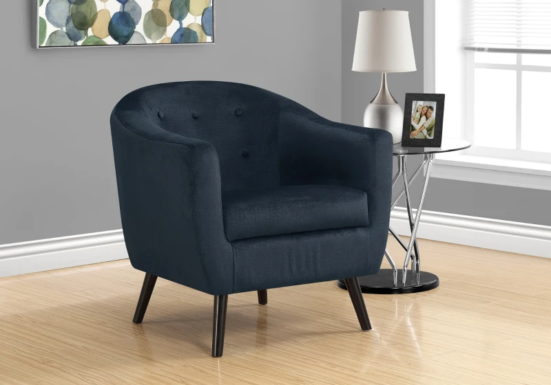 Monarch Tufted Mosaic Velvet Accent Barrel Tub Chair - Dark Blue