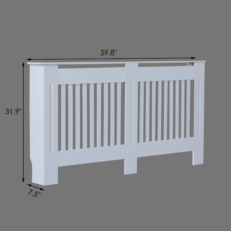 HOMCOM 60" Radiator Cover Painted Slatted MDF Cabinet Lined Grill White