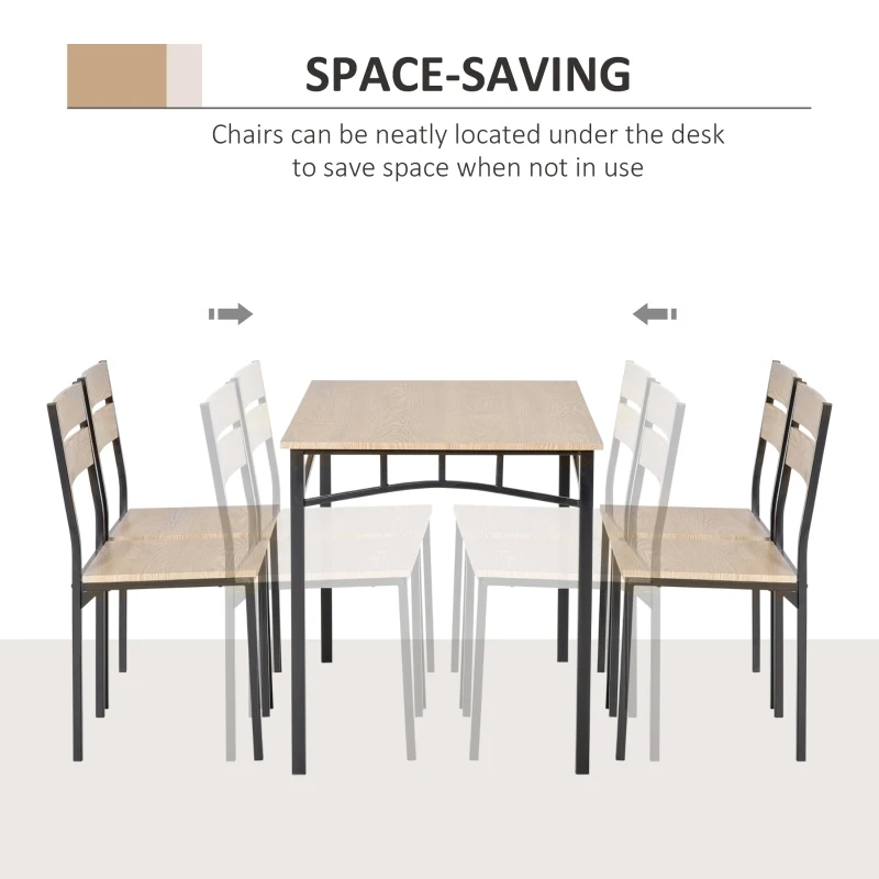 HOMCOM Rustic Industrial 5-Piece Dining Table Set Black Metal with 4 Chairs for Kitchen, or Dining Room, Oak