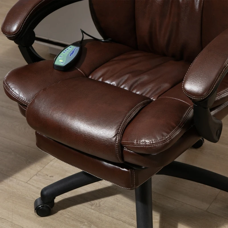 Vinsetto High Back Massage Office Chair with 6-Point Vibration, 5 Modes, Executive Chair, PU Leather Swivel Chair with Reclining Back, and Retractable Footrest, Brown