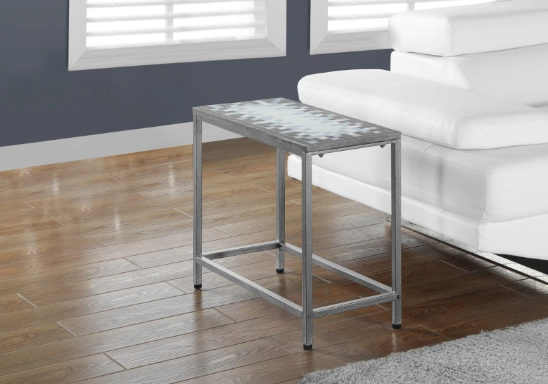 Monarch 22" Modern Mosaic Tile Top Hammered Silver Metal Frame Accent Side End Table - Grey / Blue Tile Finish