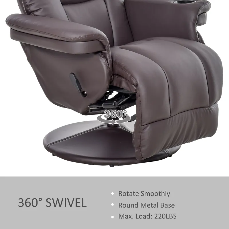 HOMCOM Manual Recliner, Swivel Lounge Armchair with Side Pocket, Footrest and Cup Holder for Living Room, Brown