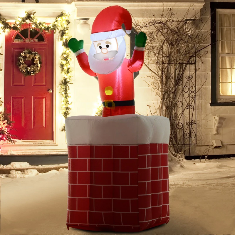 HomCom 6' Tall Outdoor Animated Inflatable Christmas Lawn Decoration - Santa in a Chimney