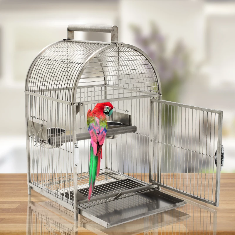 PawHut 25" Bird Carrier Cage Parrot Macaw Cockatiel Travel Cage Stainless Steel Dome Top with Two Feed Bowls