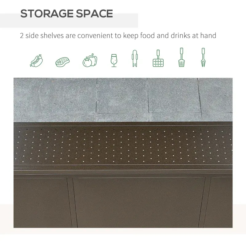 Outsunny 8'x5' BBQ Grill Gazebo with 2 Side Shelves, Outdoor Double Tiered Interlaced Polycarbonate Roof with Steel Frame, Brown