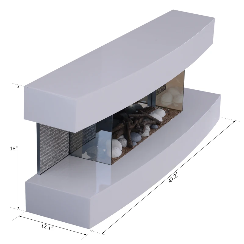 HOMCOM Wall Hanging Electric Fireplace Wood Mantle Mounted Home Heater 750W/1500W Stone Log Flame Stove w/ Remote Control White