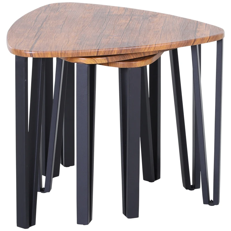 HOMCOM Industrial 3 PCs Stacking Nesting Table Coffee Table Set Walnut Color