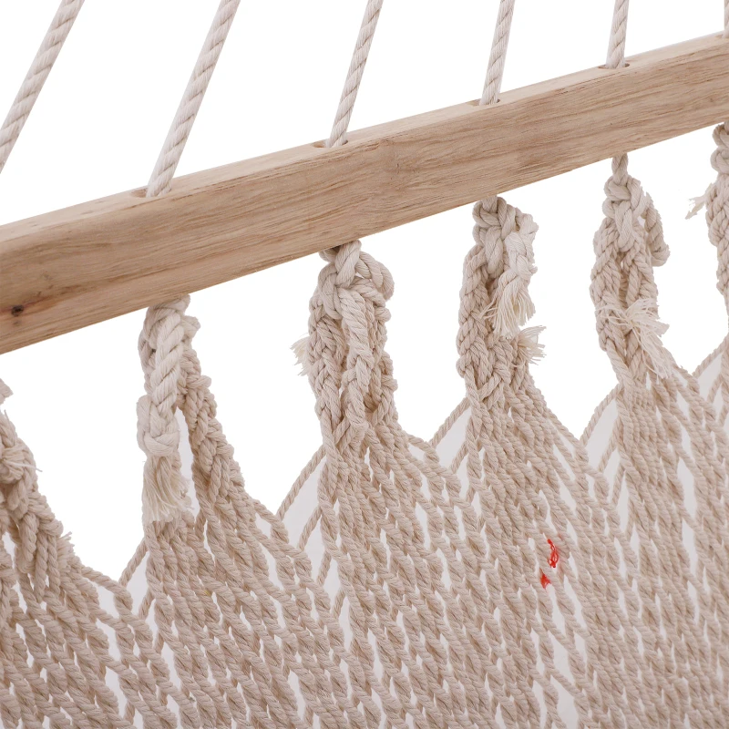 Outsunny Double Hammock Outdoor 2 Person Wide Swing Bed Portable Camping Sun Lounger w/ Wood Spreader Bar Cream