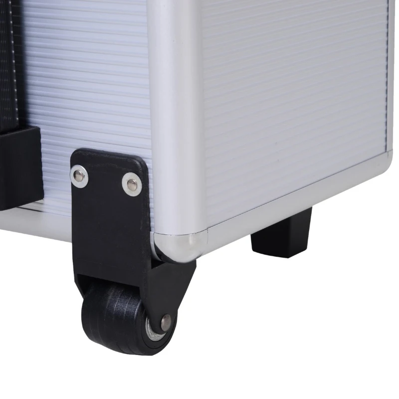 HOMCOM Professional Rolling Full Makeup Travel Train Case, Large Storage Cosmetic Trolley with Folding Trays, Drawer and Locks, Silver