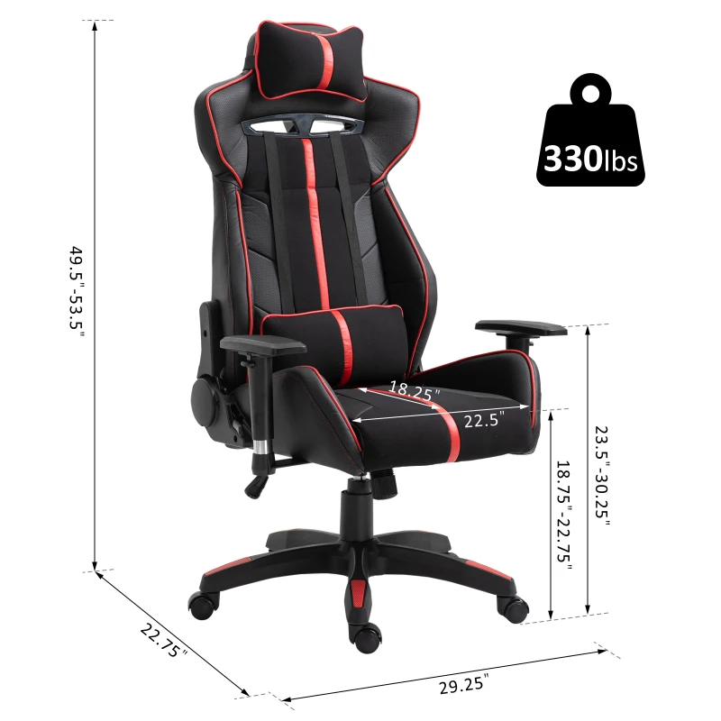 Vinsetto Executive Racing Chair Adjustable Padded Seat with Wheels Black/ Red