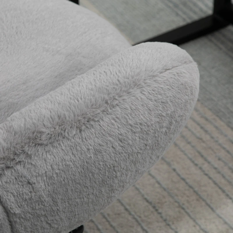 HOMCOM Faux Fur Leisure Chair Accent Chair Office Swivel Chair with Mid-Back Wide Design, Adjustable Seat Height, Steel Base, Wheels, Grey