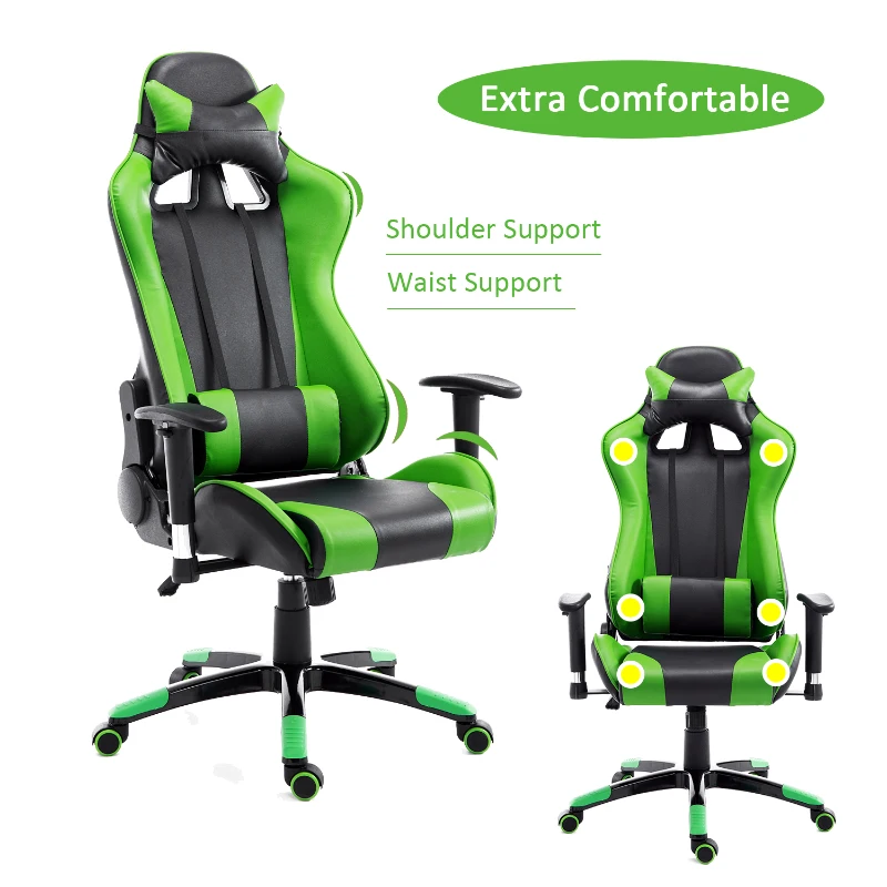 HOMCOM Executive Gaming Racing Office Chair with Waist Neck Cushions 360° Swivel (Green/Black)