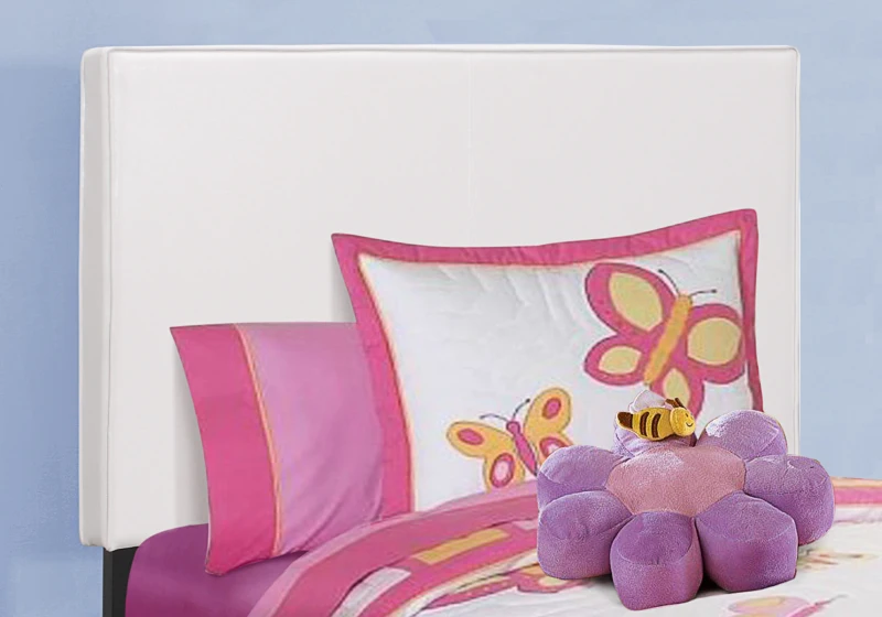 Monarch Twin Size Contemporary Upholstered Bed Frame with Wood Legs - White Leather Look