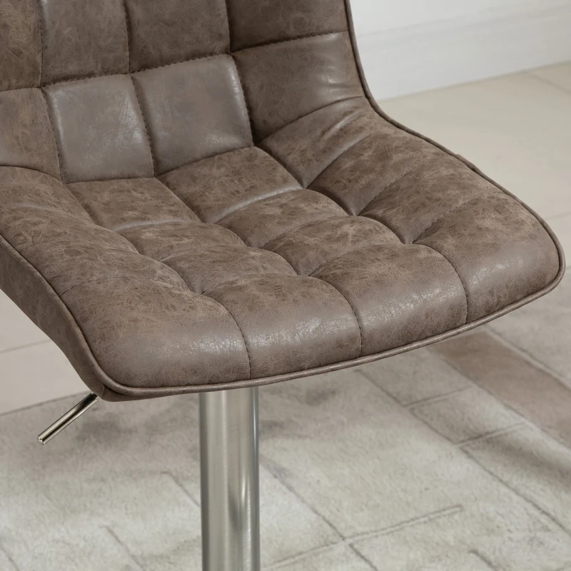 HOMCOM Vintage PU Leather Bar Stool with Stainless Steel Base, Adjustable Counter Height Bar Chair Swivel Barstool with Back, Footrest, Brown