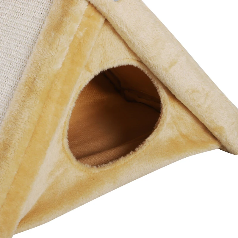 PawHut Fold-and-Store Cat Tower Kitty Activity Tree Center Scratcher Cave Hammock w/Hanging Balls Yellow