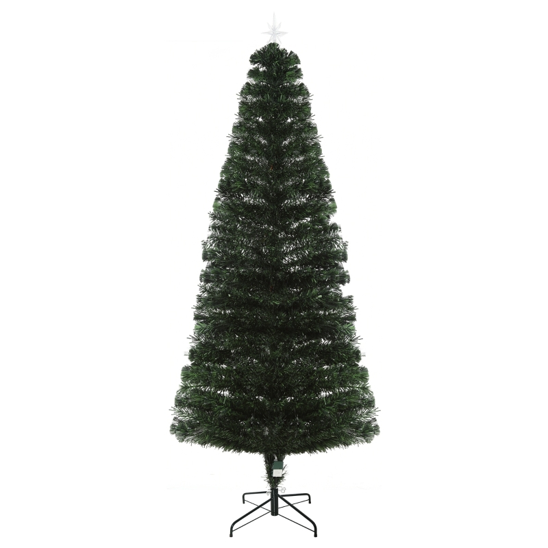 HOMCOM 7ft Pre-Lit Artificial Christmas Tree with Star Tree Topper, 280 Branch Tips, 6 Color LED Lights for Decoration