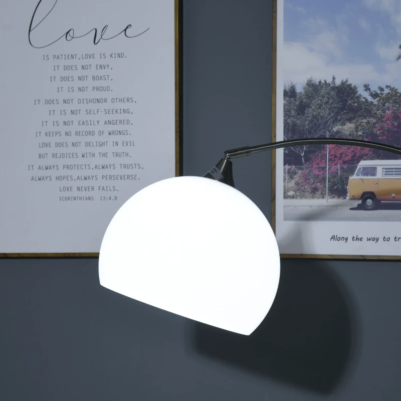 HOMCOM Arc Floor Lamp,Metal Standing Lamp, with 350° Flexible Lampshade, Adjustable Pole, and Marble Round Base for Living, Office, Bedroom, White/Silver