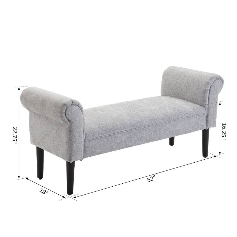 HOMCOM 52" Linen Upholstered Accent Ottoman Bench With Armrests, Light Gray