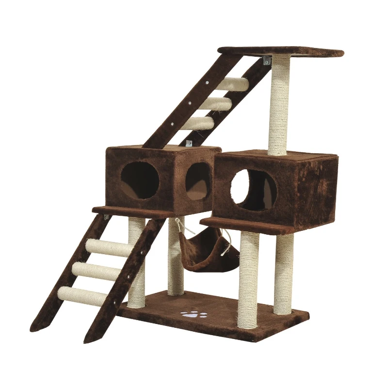 PawHut 42.8Inch Scratching Cat Tree Climber Tower Condo with Hammock Post Brown