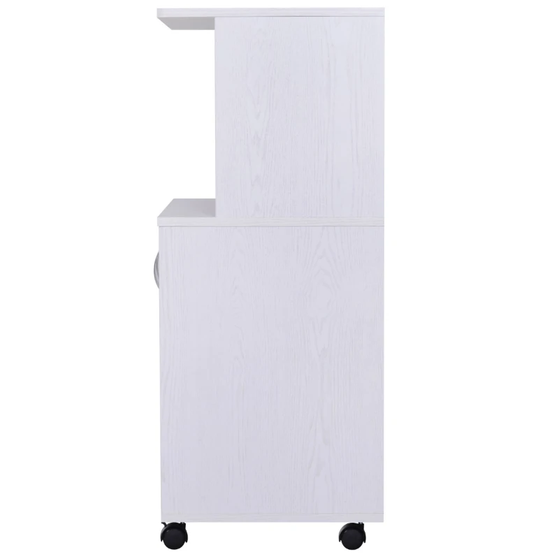 HOMCOM Microwaves Cart on Wheels with Storage Shelf and Cabinet White Oak Grain Color