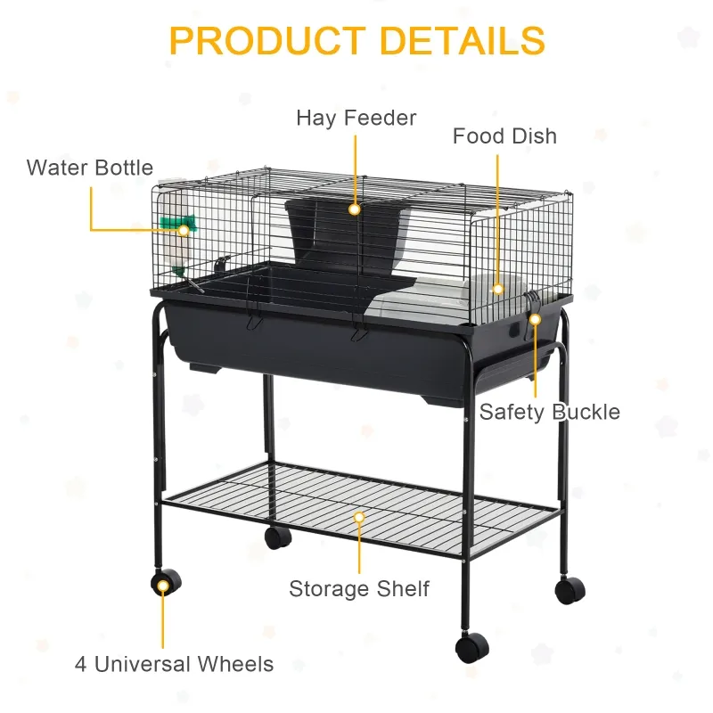 PawHut Two-Story Small Animal Cage Removable from Stand, Pet Habitat with Shelf & Wheels, 33" x 18.5" x 35", Charcoal Gray